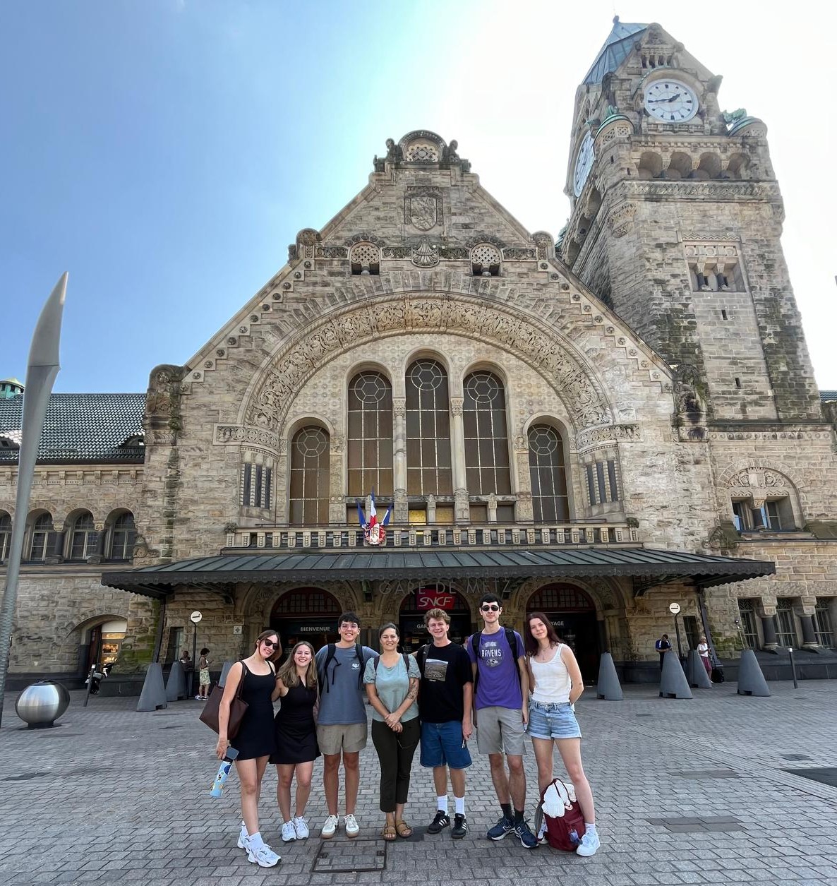 Students at train station in Metz