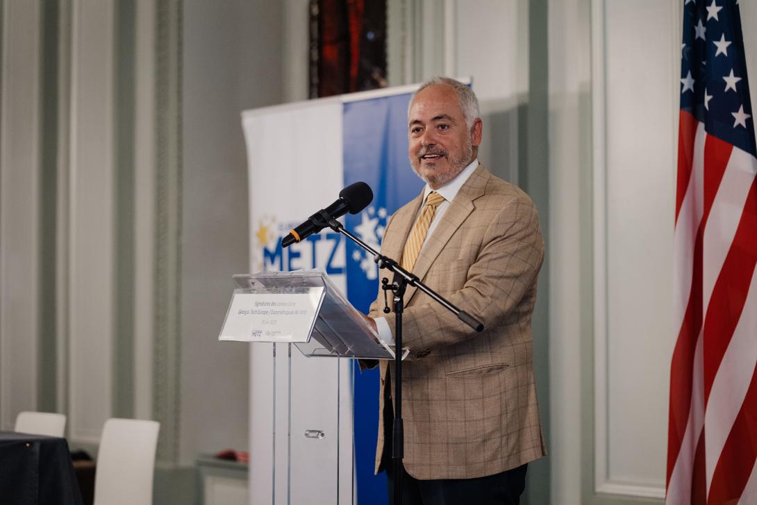 President Ángel Cabrera speaks in Metz on June 30
